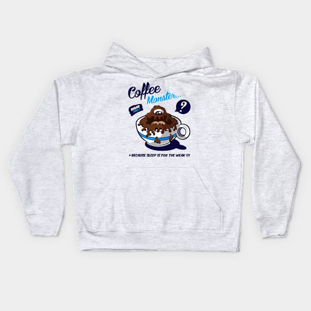 Coffee Monster Kids Hoodie by Squinked